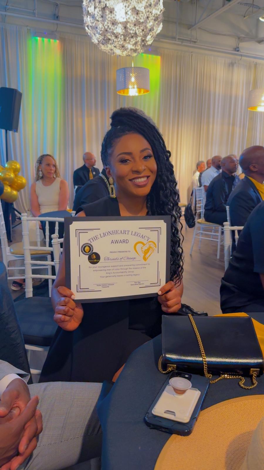 Sonya Mofor, CEO of Threads for Change, was honored with the Lionheart Legacy Award